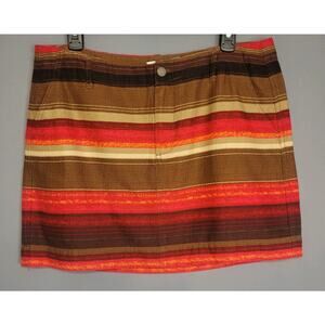 Old Navy Boho Mini Skirt Womens 10 Brown Orange Horizontal Striped Woven Button
